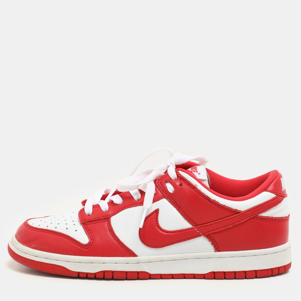 luxury-men-nike-used-shoes-p1145003-006 Nike University Red/White Leather SP St. John's Dunk Low Sneakers Size 42