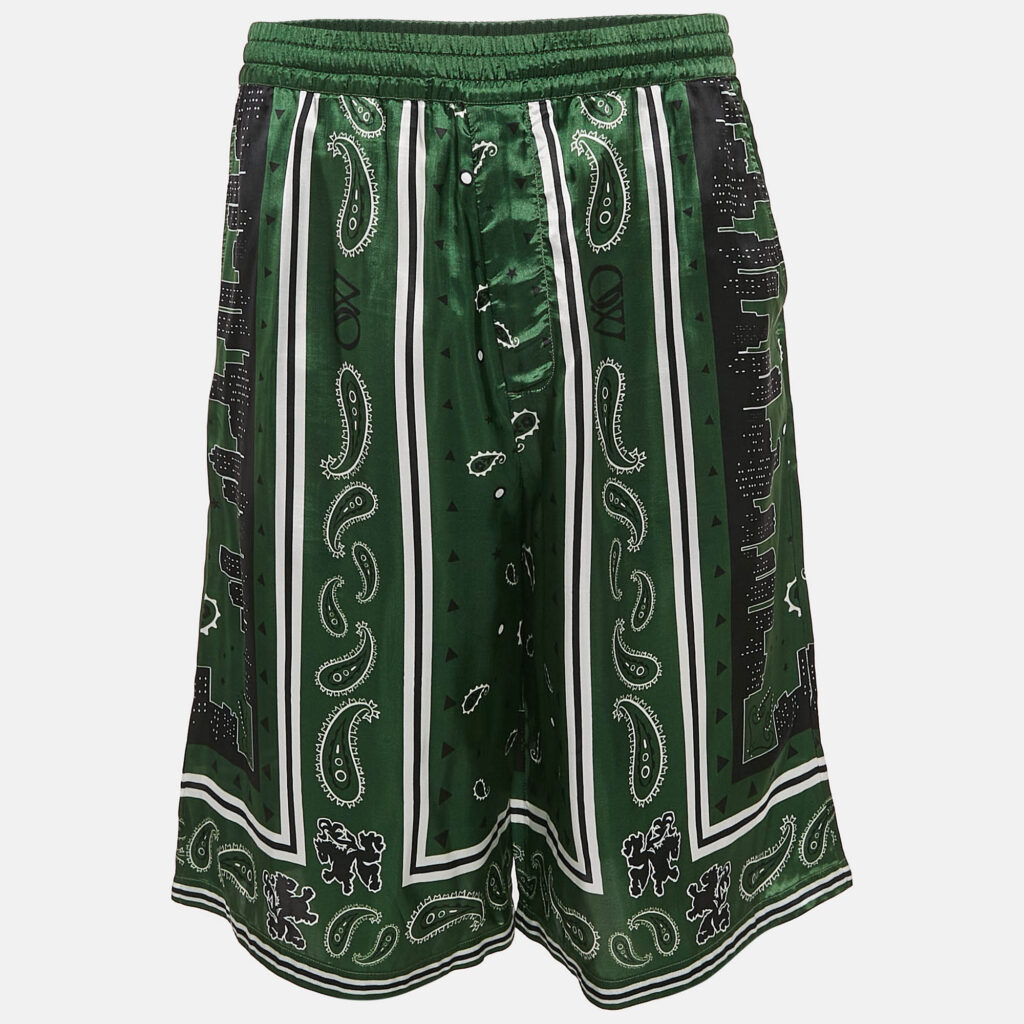 luxury-men-off-white-new-clothes-p1114201-001 Off-White Green Bandana Print Satin Bermuda Shorts M