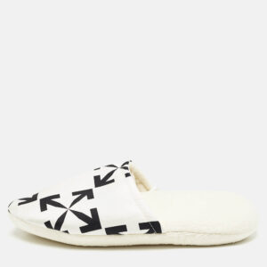 Off-White White/Black Arrow Pattern Fabric Slippers Size L/XL
