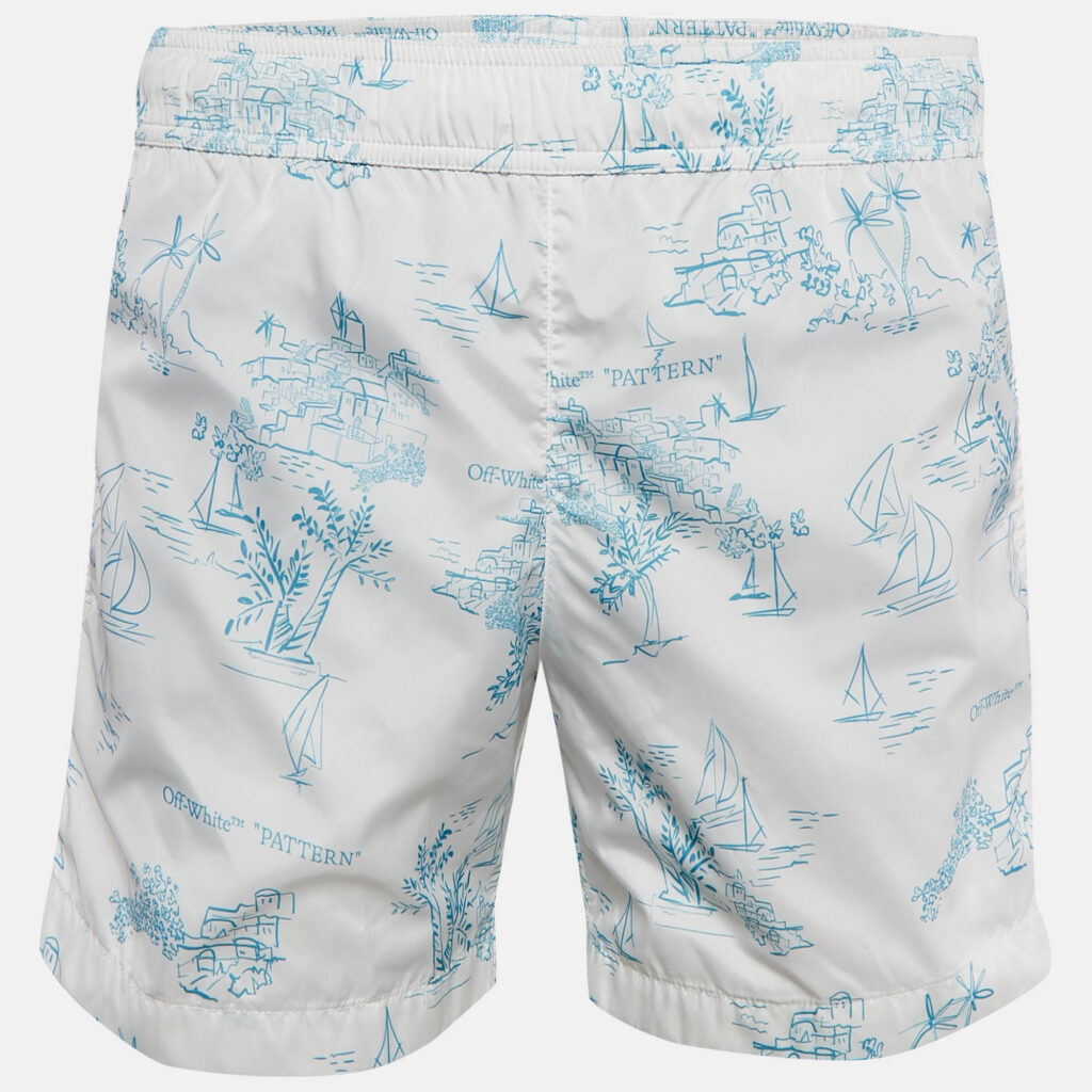 Off-White White Printed Nylon Swim Shorts M