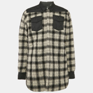 Off-White Black Plaid Virgin Wool Button Front Quilted Jacket L