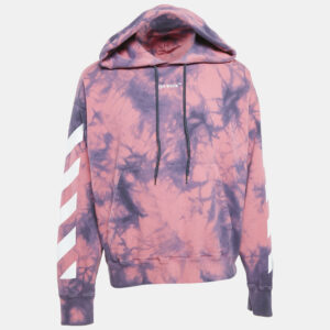 Off-White Pink/Blue Logo Print Tie-Dye Cotton Hoodie L