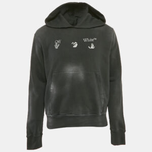 Off-White Black Faded Vintage Print Cotton Print Hoodie L