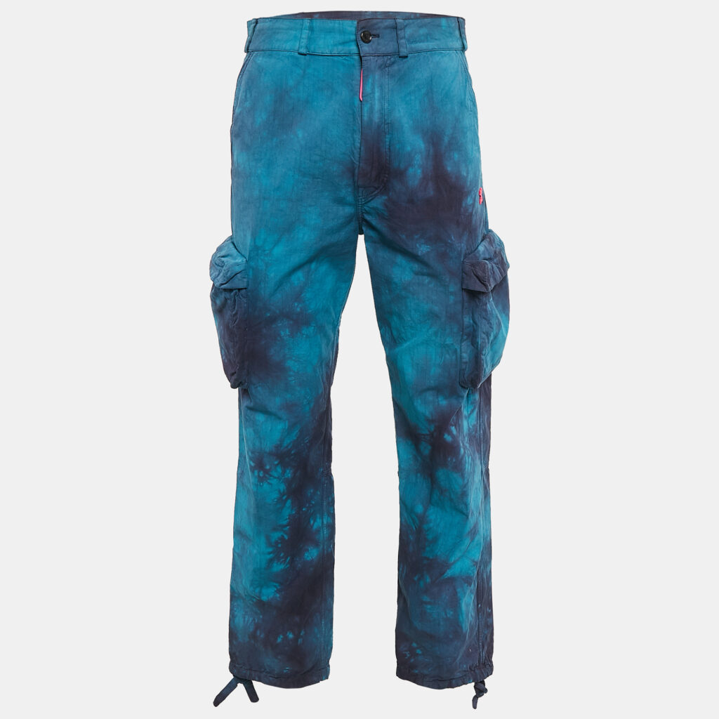 Off-White Blue Tie-Dyed Cotton Cargo Pants S