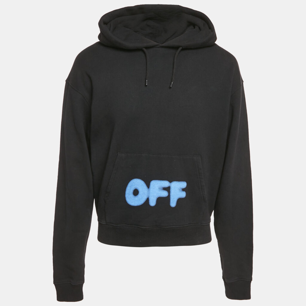 luxury-men-off-white-used-clothes-p1129516-007 Off-White Black Logo Print Cotton Hooded Sweatshirt XS