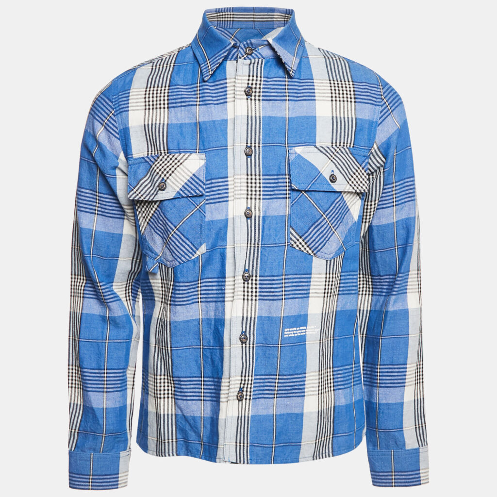 luxury-men-off-white-used-clothes-p1130946-002 Off-White Blue Checks Linen Blend Long Sleeve Shirt XS