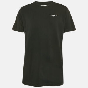 Off-White Black Cotton Logo Applique Detail Crew Neck T-Shirt L