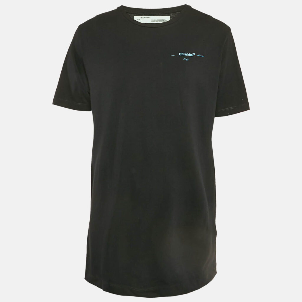 luxury-men-off-white-used-clothes-p1148637-005 Off-White Black Logo Print Cotton Crew Neck Oversized T-Shirt L