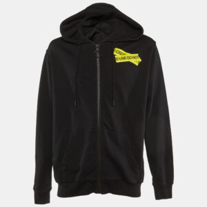 Off-White Black Jersey Cotton Do Not Cross Line Print Zip- Up Hoodie L