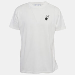 Off-White White Logo Print Jersey Crew Neck  T-Shirt L