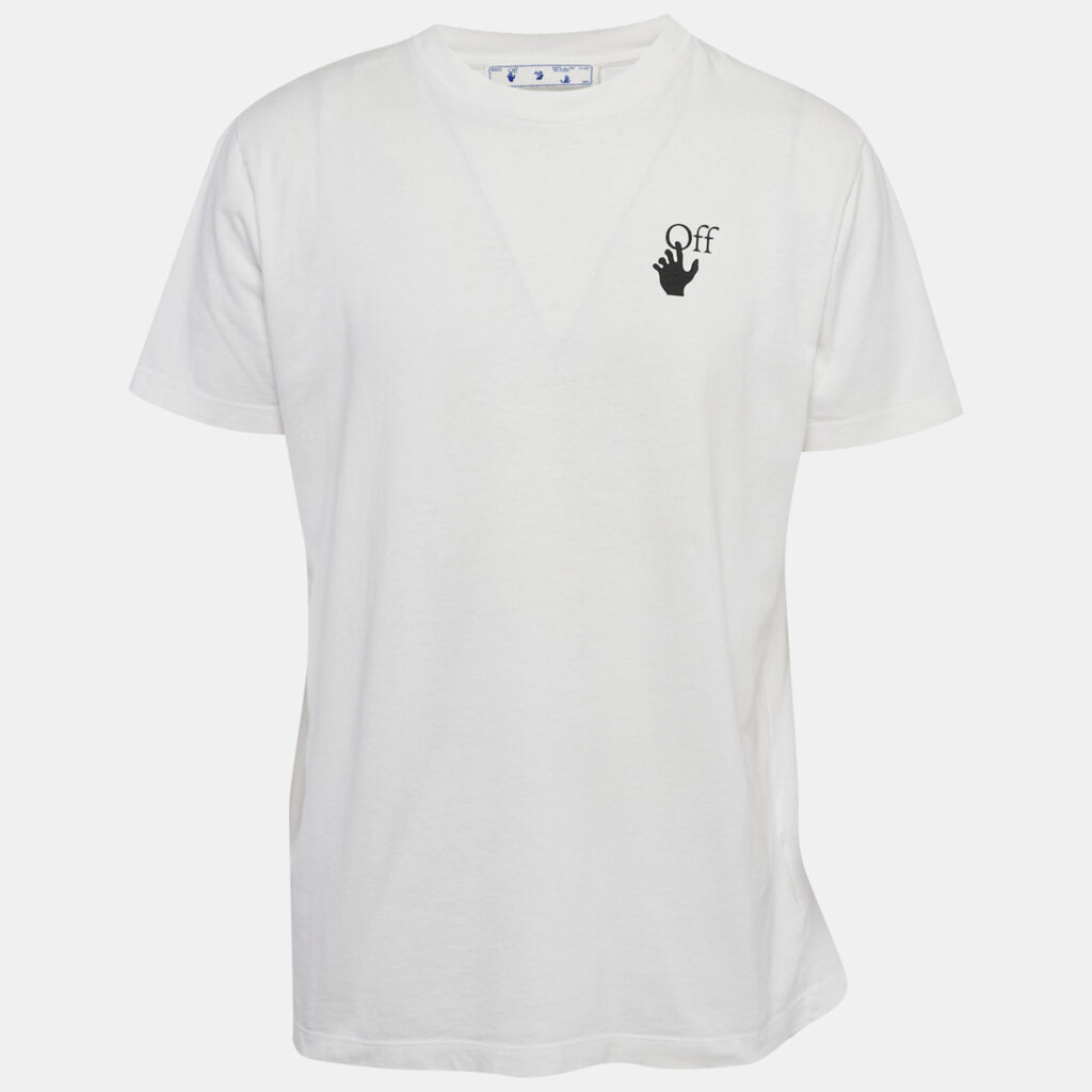 Off-White White Logo Print Jersey Crew Neck T-Shirt L