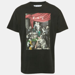 Off-White Black Mary Print Cotton Crew Neck T-Shirt XS