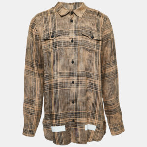 Off-White Beige Plaid Linen Button Front Full Sleeve Shirt M