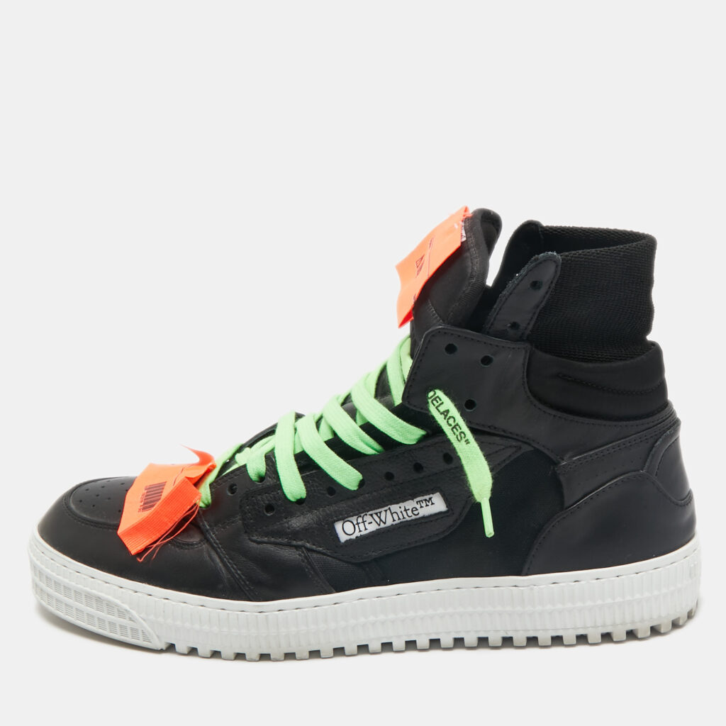 luxury-men-off-white-used-shoes-p1162916-001 Off-White Black Canvas and Leather Court 3.0 High Top Sneakers Size 45