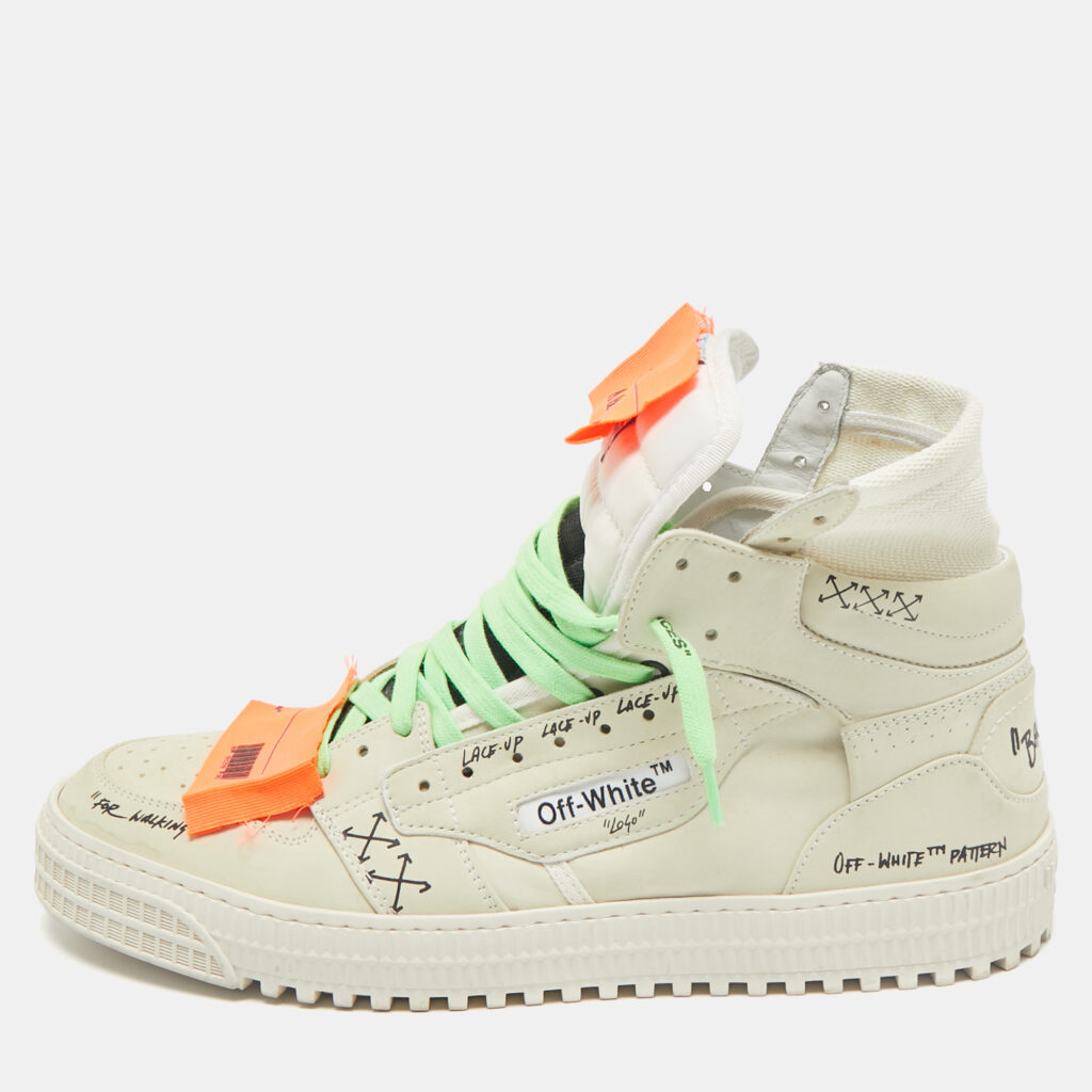 luxury-men-off-white-used-shoes-p1165021-001 Off-White Cream Nubuck Leather Off-Court 3.0 High Top Sneakers Size 45