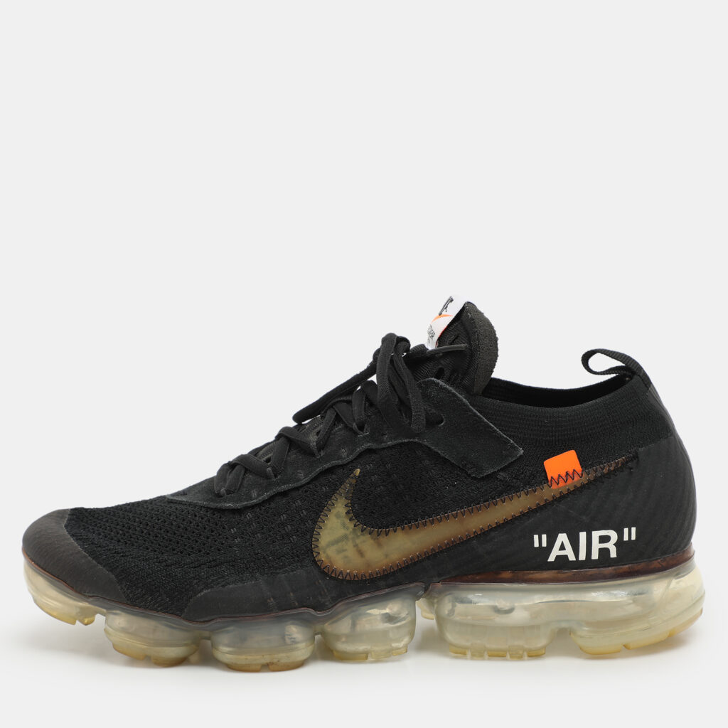 luxury-men-off-white-x-nike-used-shoes-p1135354-005 Off-White x Nike Black Knit Fabric And Suede Air Vapormax Flyknit Sneakers Size 44.5