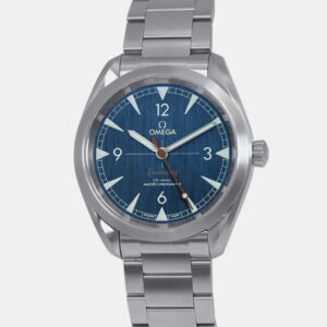 omega blue stainless steel seamaster 220.10.40.20.03.001 automatic men's wristwatch 40 mm