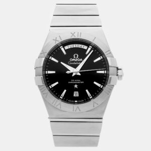 Omega Constellation Day-Date 123.10.38.22.01.001 Automatic Stainless Steel Black Dial Men's Wristwatch 38mm