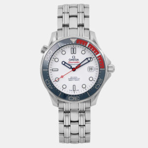 Omega White Stainless Steel Seamaster 212.32.41.20.04.00 Automatic Men's Wristwatch 41 mm