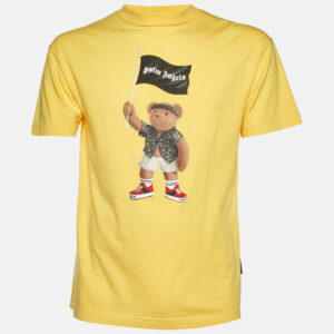 Palm Angels Yellow Teddy Print Cotton Jersey Crewneck T-Shirt S