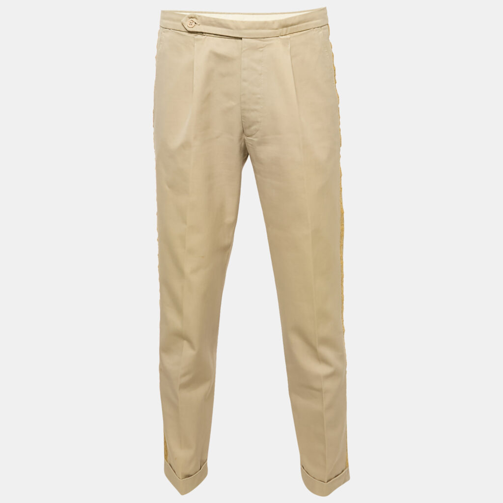 luxury-men-palm-angels-used-clothes-p1152121-004 Palm Angels Beige Gabardine Side Tape Detail Trousers M