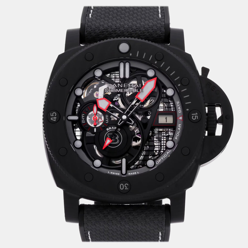 luxury-men-panerai-used-watches-p1136048-011 Panerai Submersible S Brabus Black Ops Edition Carbotech PAM1240 Automatic Carbotech Skeleton Dial Men's Wristwatch 47mm