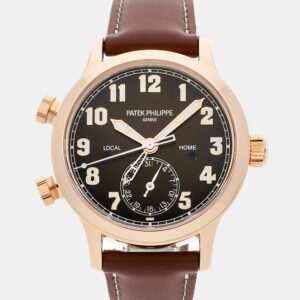 Patek Philippe Calatrava Pilot Travel Time 7234R-001 Automatic Rose Gold Brown Dial Men's Wristwatch 37.5mm