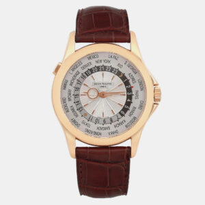 Patek Philippe Silver 18k Rose Gold World Time 5130R-001 Automatic Men's Wristwatch 39.5 mm