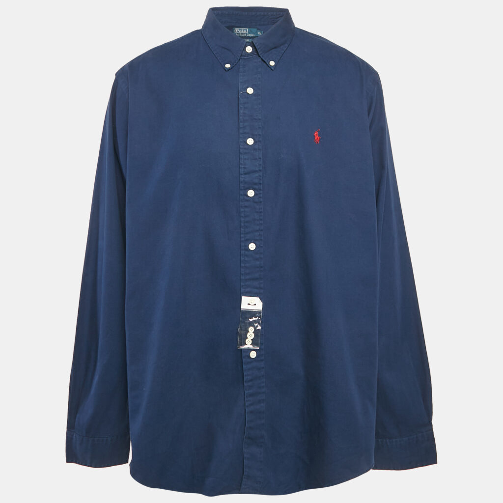 Polo Ralph Lauren Navy Blue Cotton Custom Fit Shirt XXL