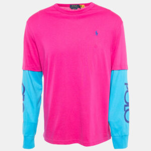 Polo Ralph Lauren Pink/Blue Cotton Classic Fit Long Sleeve T-Shirt M