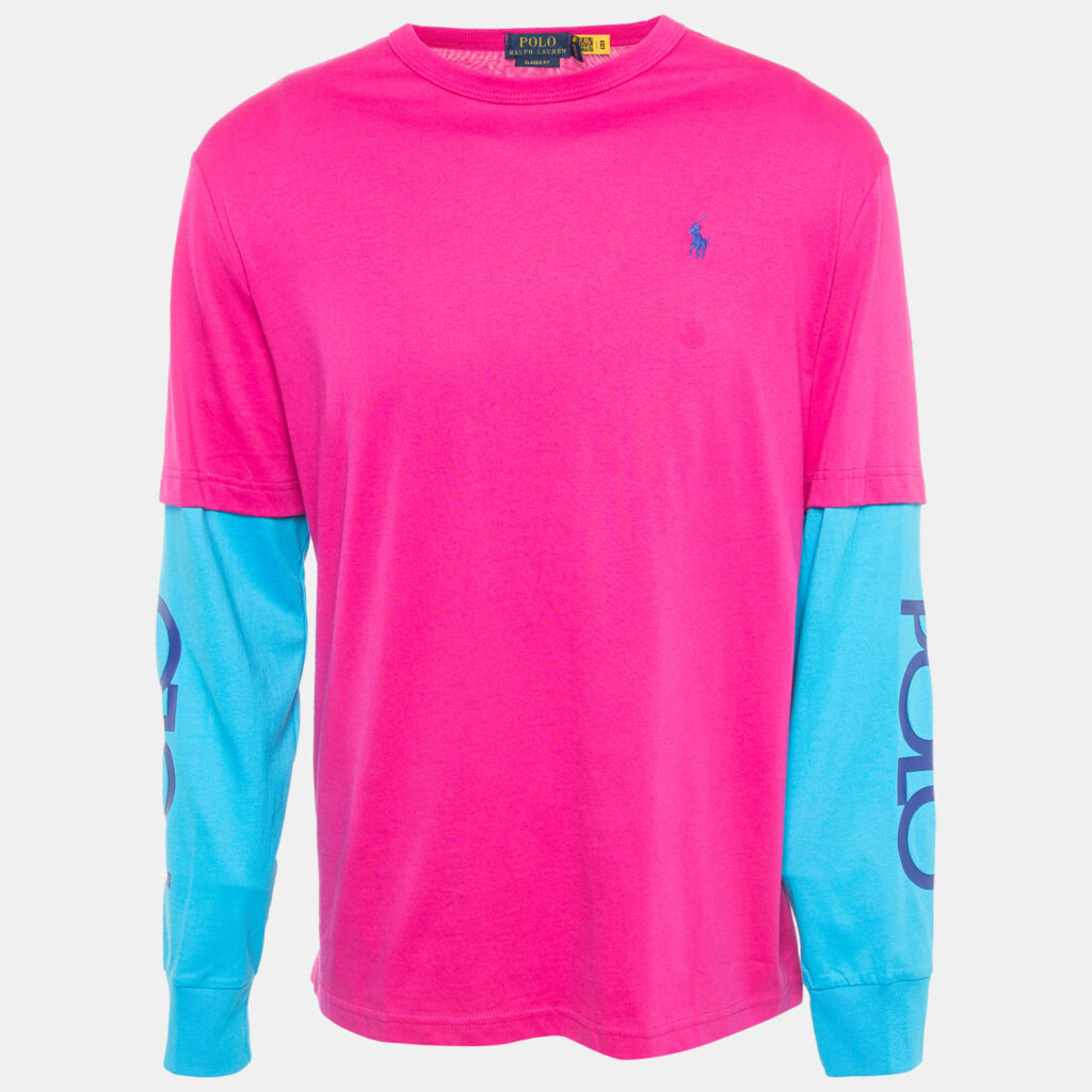luxury-men-polo-ralph-lauren-new-clothes-p914613-001 Polo Ralph Lauren Pink/Blue Cotton Classic Fit Long Sleeve T-Shirt M