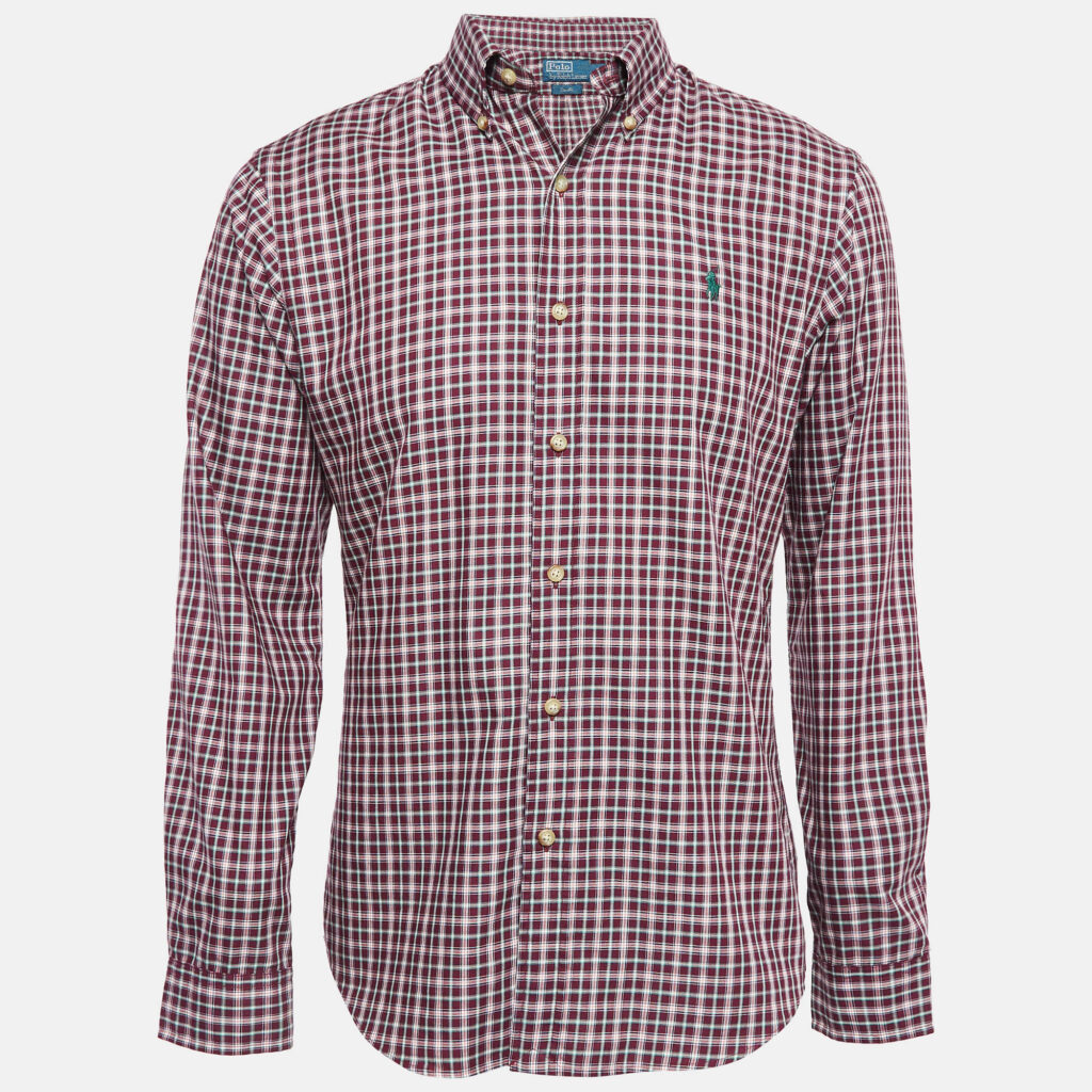 luxury-men-polo-ralph-lauren-used-clothes-p1032616-006 Polo Ralph Lauren Burgundy Plaid Cotton Buttoned Down Shirt M