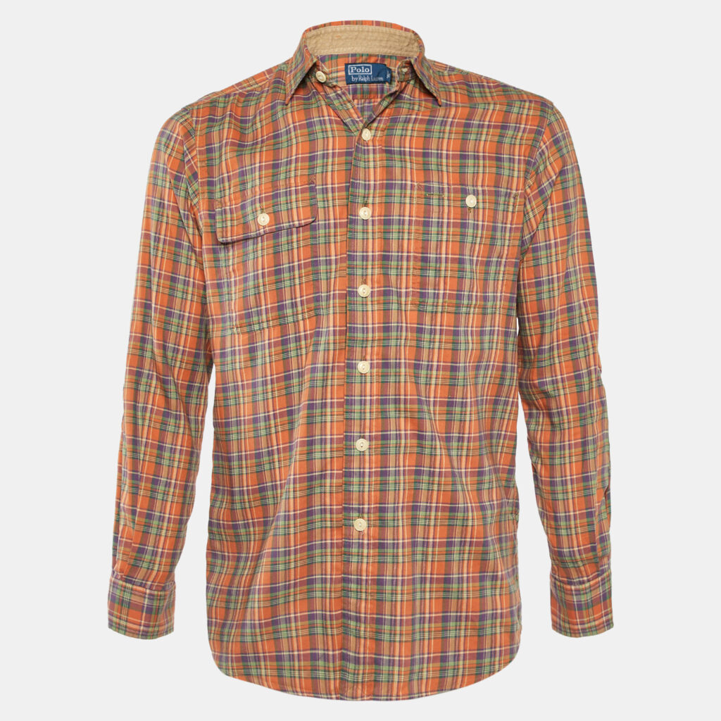 luxury-men-polo-ralph-lauren-used-clothes-p1033406-007 Polo Ralph Lauren Orange Plaid Checked Cotton Long Sleeve Shirt S