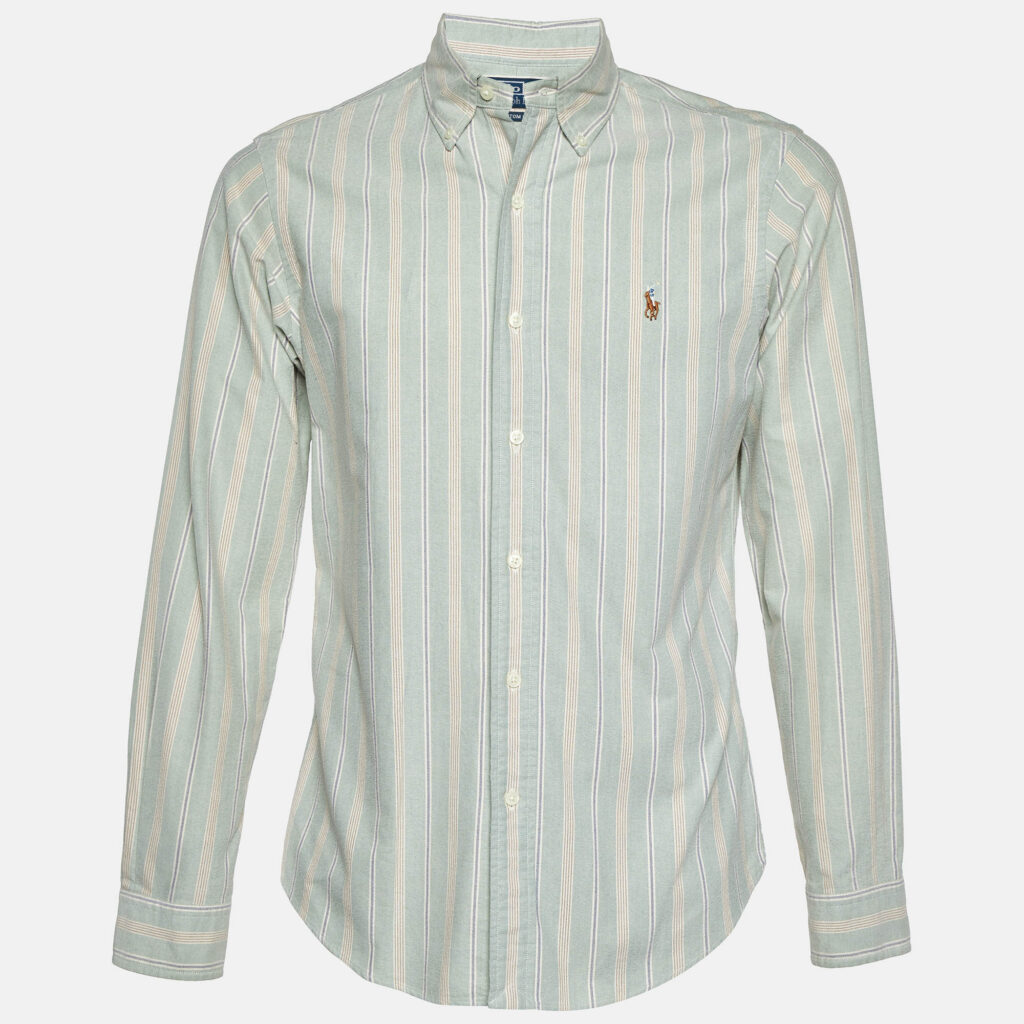 luxury-men-polo-ralph-lauren-used-clothes-p1033839-001 Polo Ralph Lauren Light Green Striped Cotton Button Down Shirt S