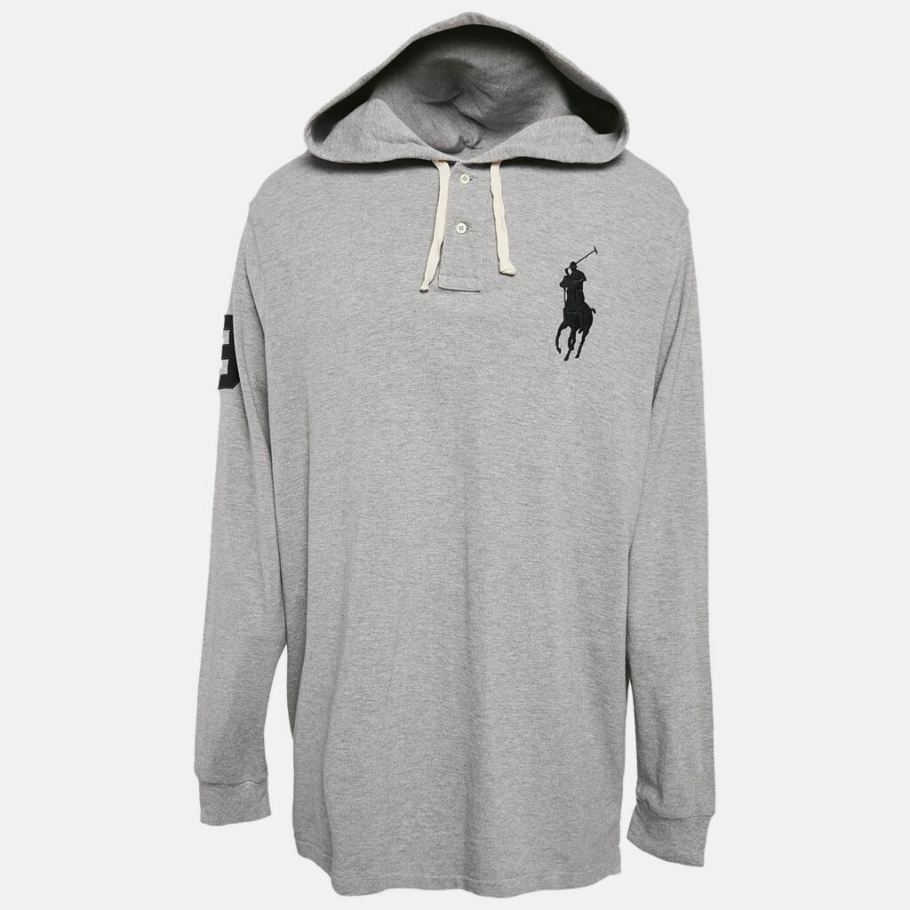 luxury-men-polo-ralph-lauren-used-clothes-p1091842-001 Polo Ralph Lauren Grey Logo Embroidery Cotton Knit Hoodie XXL