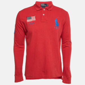 Polo Ralph Lauren Vintage Red Embroidered Cotton Custom Fit Polo T-Shirt S