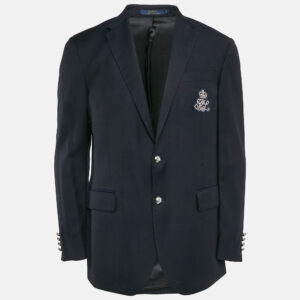 Polo Ralph Lauren Navy Blue Wool Applique Detail Single Breasted Blazer XL