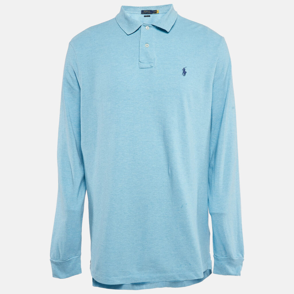 luxury-men-polo-ralph-lauren-used-clothes-p1100096-002 Polo Ralph Lauren Light Blue Cotton Pique Classic Fit Polo T-Shirt L