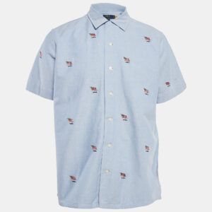 Polo Ralph Lauren Blue Flag Embroidered Cotton Half Sleeve Shirt L