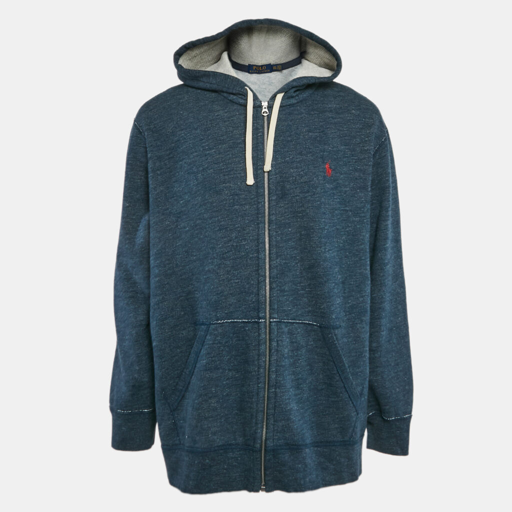 luxury-men-polo-ralph-lauren-used-clothes-p1105917-001 Polo Ralph Lauren Blue Cotton Zip-Up Hooded Sweatshirt XXL