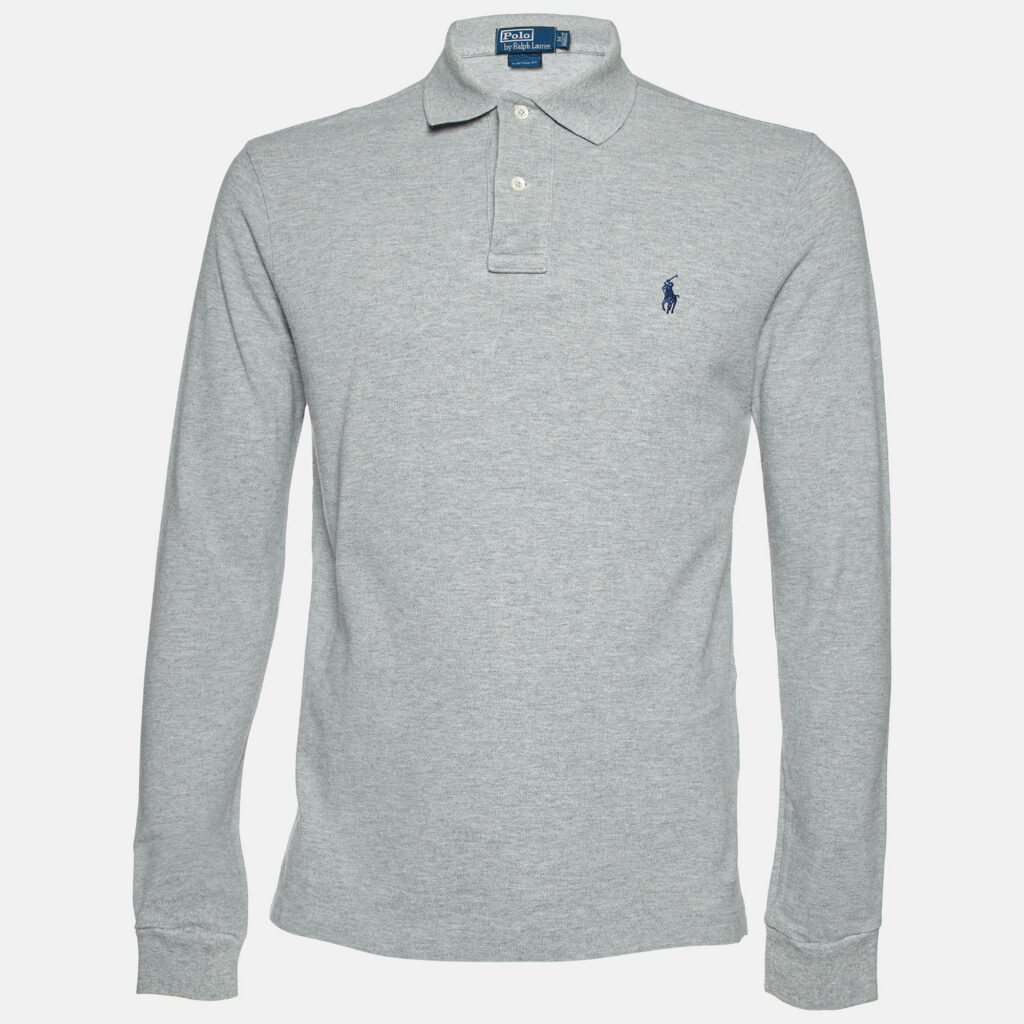 luxury-men-polo-ralph-lauren-used-clothes-p1106783-001 Polo Ralph Lauren Grey Cotton Long Sleeve Polo T-Shirt M