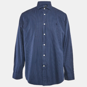 Polo Ralph Lauren Navy Blue Plaid Cotton Button Front Shirt XL