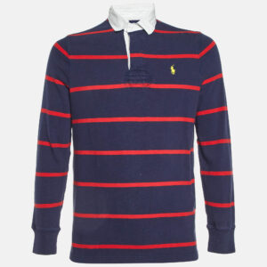 Polo Ralph Lauren Navy Blue Striped Cotton Polo T-Shirt M