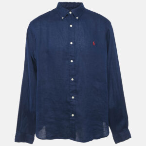 Polo Ralph Lauren Navy Blue Linen Button Down Full Sleeve Shirt XXL