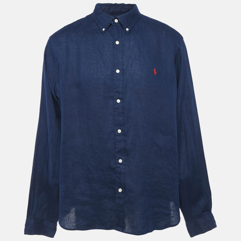 luxury-men-polo-ralph-lauren-used-clothes-p1107883-001 Polo Ralph Lauren Navy Blue Linen Button Down Full Sleeve Shirt XXL