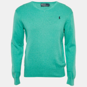 Polo Ralph Lauren Green Cotton Knit V-Neck Sweater S