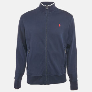 Polo Ralph Lauren Navy Blue Cotton Knit Zip-Up Contrast Trimmed Jacket M