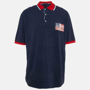 Polo Ralph Lauren Navy Blue Cotton Pocket Printed Polo T-Shirt XL