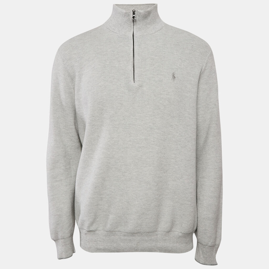 luxury-men-polo-ralph-lauren-used-clothes-p1131571-007 Polo Ralph Lauren Grey Cotton Knit half Zip Sweater L