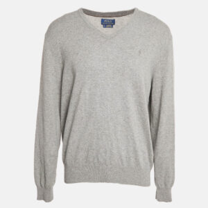 Polo Ralph Lauren Grey Wool Knit V-Neck Sweater XL